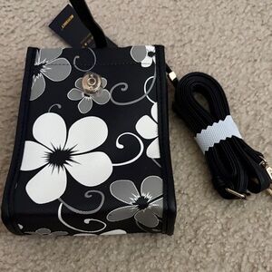 Meyfancy Black Floral Crossbody Bag with Detachable Strap